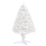 HOMCOM 2.5ft Pre-Lit White Fiber Optic Artificial Tabletop Christmas Tree with Stand