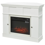 HOMCOM Electric Fireplace with Storage Door Cabinets, LED Log Flame, Remote Control, and Adjustable Temperature, for Living Room, Dining Room, Office, and Corner Use - White