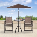 Outsunny 3 Piece Outdoor Patio Bar Set 2 Swivel Stool and 1 Bistro Table All-Weather Metal Frame for Balcony Backyard Deck Brown(c-1)