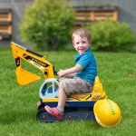 Qaba No Power 80° Rotation Ride on Excavator Digger Multi-functional Bulldozer Toy Construction w/ Safety Helmet Silent Wheels for Ages 2-3 Years Old Yellow