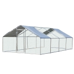 PawHut Galvanized Large Metal Chicken Coop Cage 4 Rooms Walk-in Enclosure Playpen UV & Water Resistant Cover for Outdoor Backyard 118" x 315" x 76.75"