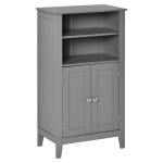 kleankin Bathroom Floor Cabinet, Freestanding Storage Cabinet with 2 Open Shelves, Double Doors and 2 Adjustable Shelves, Grey