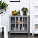 kleankin Storage Sideboard Buffet Cabinet Credenza with 2 Transparent Doors Dining Cupboard for Multifunction in Kitchen, Hallway, Living Room Grey(c-2)