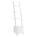 Monarch 69" Contemporary 4-Shelf Narrow Ladder Bookcase with Storage Drawer - White Finish