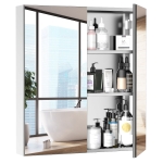 kleankin 24"x26" Stainless Steel Wall Mount Bathroom Medicine Cabinet with Mirror Storage Organizer Double Doors - Silver