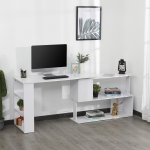 HOMCOM 360° Rotating Corner Desk L-Shaped PC Workstation Student Writing Table with Storage Shelf Home Office White