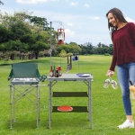 Outsunny Fold up Camp Kitchen Outdoor Cooking Table Portable Patio with Lantern Holder