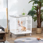 PawHut Dog Crate, Furniture Style Pet Cage Kennel, End Table, Decorative Dog House, with Soft Cushion, Wooden Top, Door, for Small Dogs, Indoor Use, Grey