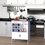 HOMCOM Portable Kitchen Trolley with Bamboo Top Storage Cabinet and Wine Rack (White)