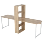 HOMCOM 88” Extra Long 2-Person Computer Desk w/ Bookshelf Combo Double Workstation Storage Unit - Natural Wood