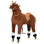 Qaba Ride-on Walking Rolling Kids Horse with Easy Rolling Wheels, Soft Huggable Body, & a Large Size for Kids 5-12 Years