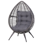 Outsunny Patio Wicker Lounge Chair with Soft Cushion, Outdoor/Indoor PE Rattan Egg Teardrop Cuddle Chair with Height Adjustable Knob for Backyard Garden Lawn Living Room, Grey