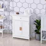 Kleankin Bathroom Storage Cabinet Freestanding with Double Shutter Door and Drawer Toilet Vanity Cabinet Narrow Organizer White