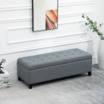 HOMCOM Large 51” Tufted Linen Fabric Ottoman Storage Bench Wood Feet Modern Large Plush Upholstered Entry