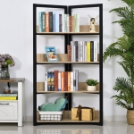 HOMCOM 4-Tier Bookshelf Storage Multifunctional Plant Display Corner Shelf Oak Color & Black