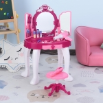 Qaba Children Dressing Table Set Cosmetic Mirror For Girls Music and Light