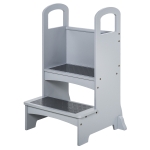 Qaba kitchen step stool for Children Step Stool Ladder with 2 Easy Steps, Safety Support Handles and Non-Slip Feet - Grey