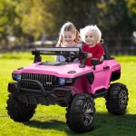 Aosom Kids 12V RC 2-Seater Ride-On Toy Police Truck Electric Ride On Car, w/ Full LED Lights, MP3, Parental Remote Control for 3-8 Years Old Pink