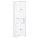 HOMCOM Tall Bathroom Storage Cabinet, Freestanding Linen Tower with Adjustable Shelves and 2 Cupboards with Double Door, Narrow Floor Organizer, White
