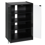 HOMCOM 5-Tier Media Stand Cabinet with 3-Level Adjustable Shelves, Tempered Glass Doors, and Cable Management - Black