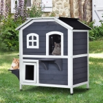 PawHut Cat Condo w/ Tons of Room & Openable Roof Fir Wood Outdoor/Indoor Catio Grey