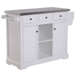 HOMCOM Rolling Kitchen Island with Stainless Steel Top, Spice Rack & Drawers, Utility Portable Multi-Storage Cart on Wheels, White