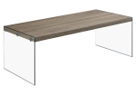 Monarch 44" Contemporary Wood Grain-Look Top Tempered Glass Legs Accent Coffee Table - Dark Taupe Finish