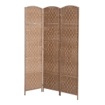 HomCom 6' Tall Wicker Weave 3 Panel Room Divider Privacy Screen - Natural Blonde Wood