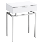 Monarch 24" Contemporary End Table Night Stand with Large Storage Drawer and Metal Base - White / Chrome Base
