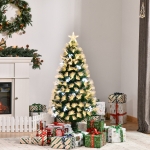 HOMCOM 4FT Prelit Artificial Christmas Tree Fiber Optic LED Light Holiday Home Xmas Decoration with Foldable Feet, Green