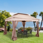 Outsunny 11x11ft Pop Up Gazebo Canopy Outdoor Party Tent Dual-Tiered Gazebo with Mosquito Netting and Carrying Bag Grey(c-1)