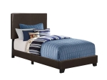 Monarch Twin Size Contemporary Upholstered Bed Frame with Wood Legs - Dark Brown Leather Look