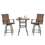 Outsunny 3 Piece Outdoor Patio Bar-Height Bistro Set with Comfort Sling Fabric, Steel Frame, & Weather-Fighting, Brown
