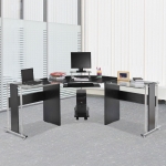 HOMCOM 69" L-Shaped Corner Computer Desk Laptop Workstation PC Table Home Office W/ Sliding Keyboard CPU Stand Black