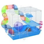 PawHut 2 Tiers Hamster Cage Portable Animal Travel Carrier w/ Exercise Wheels Play Tube