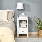 HOMCOM Side Table, Modern Coffee End Table with Drawer and Shelf, Nightstand for Bedroom, Living Room, White
