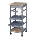 HomCom Mobile Rolling Kitchen Island Trolley Serving Cart with Underneath Drawer & Slide-Out Wire Storage Basket - Grey