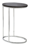 Monarch 25" Contemporary Oval Wood Grain-Look Top Chrome Metal Base C-Shaped Side Accent Table - Cappuccino Brown Finish