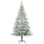 HOMCOM 6ft Artificial Snow Flocked Christmas Tree Xmas Tree w/ Stand & LED Lights, Green
