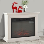 HOMCOM 1400W Freestanding Electric Fireplace LED Wood Fire Realistic Flame Stove Heater, White