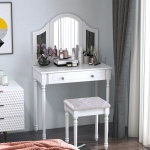 HOMCOM Luxury Wooden Vanity Dressor Set Dressing Table and Stool Make-up Furniture with 3 Mirrors (White)