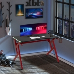 HOMCOM 47 Inch Gaming Desk, Racing Style PC Computer Table with Remote Control, Home Office Workstation with RGB Lights Cup Holder Headphone Hook, Black and Red