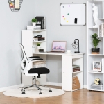 HOMCOM Nordic Style Wooden Computer Desk Workstation PC Laptop Writing Table with Hutches Storage Shelf Grey Wood Color(c-3)