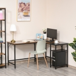 HOMCOM Computer Desk with Adjustable Storage Shelf Wood Grain Surface Home Office Use