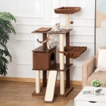 PawHut 58" Huge Cat Tree Kitty Activity Center Cat Climbing Toy Rest Pet Furniture with Sisal Scratching Post Pad Condo Bed Perch Ladder Hanging Ball Brown