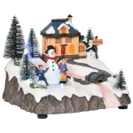 HOMCOM Christmas Village Set with LED Light Music Battery-Operated Christmas Decoration
