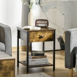 HOMCOM Industrial Side Table with Storage Shelf & Drawer, Accent Table, Versatile Night Stand, for Living Room, Bedroom, Rustic Brown
