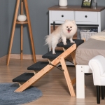 PawHut Wood Pet Stairs 2 In 1 Convertible Dog Steps and Carpeted Ramp Portable Foldable 3 Level Cat Ladder for High Bed Couch Car(c-1)