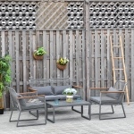 Outsunny 4 PCs PE Rattan Wicker Sofa Set Outdoor Conservatory Furniture Lawn Patio Coffee Table w/ Cushion, Grey(c-3)