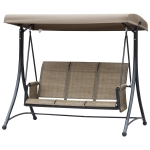 Outsunny 3 Person Steel Outdoor Patio Porch Swing Chair with Adjustable Canopy & a Sling Mesh Seat - Brown
